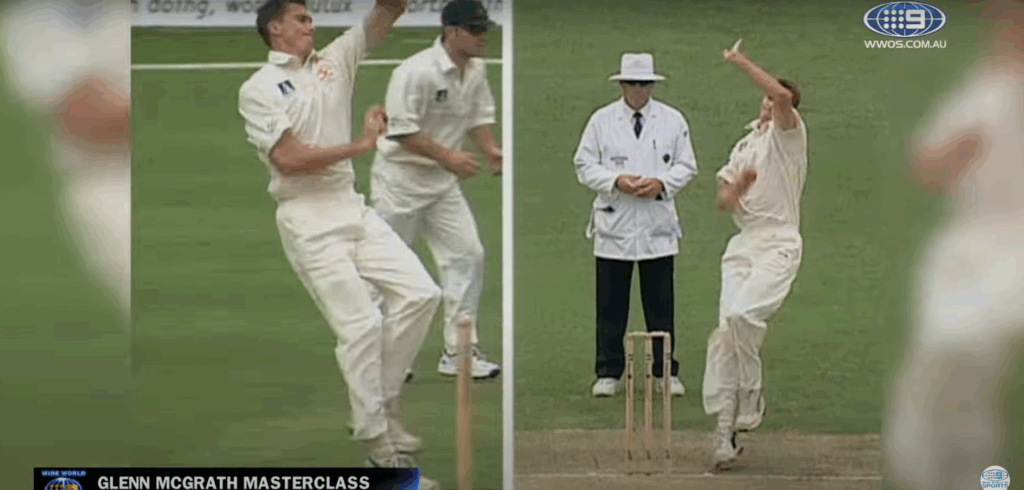 Glen Macgrath side on bowling action 
