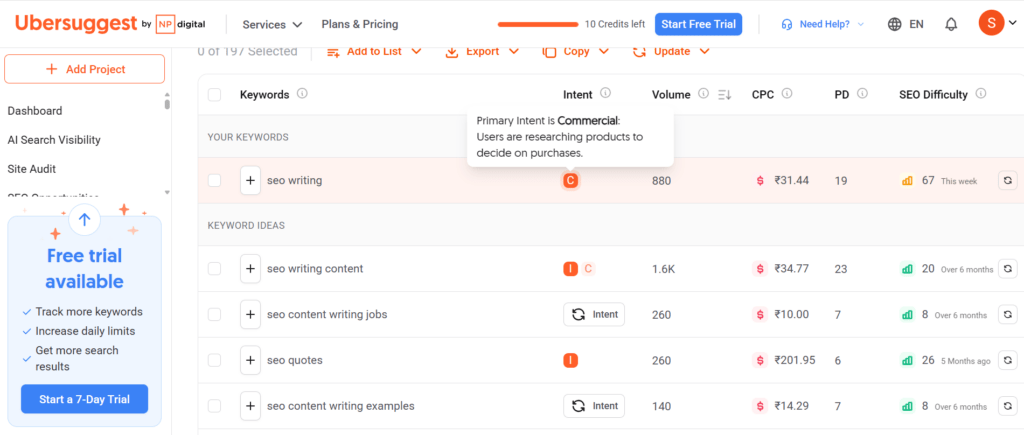 SEO tool for search intent
