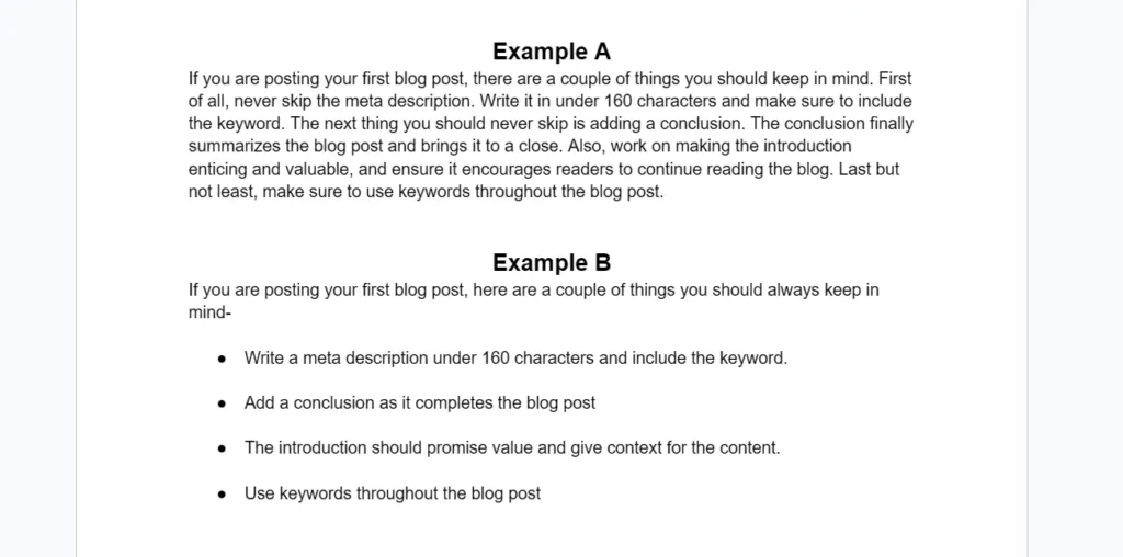 Bullet points improves readability