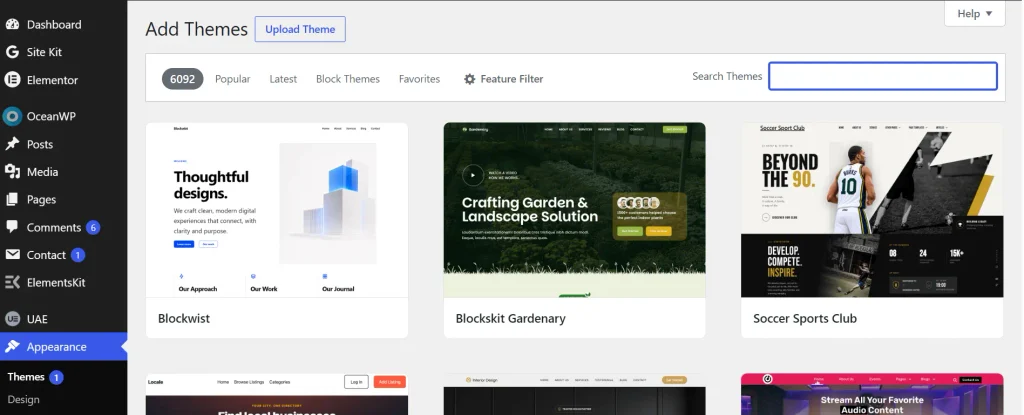 Select OceanWp theme in WordPress