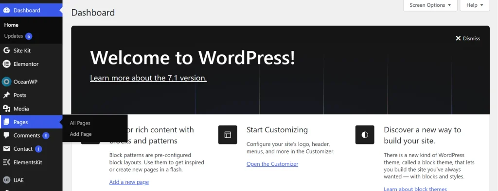 Add page in wordpress