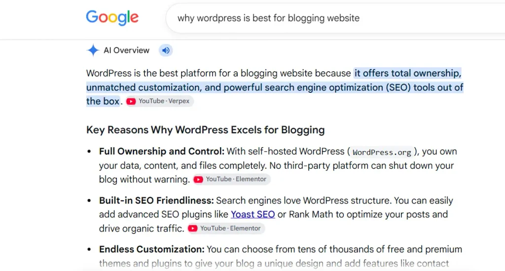 AI Overview prefers bullet points